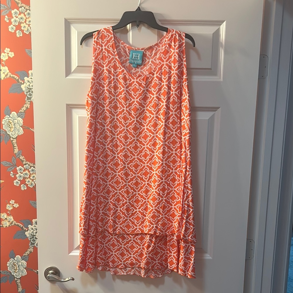 Escapada Vibrant Orange and White Geometric Dress.  Size L